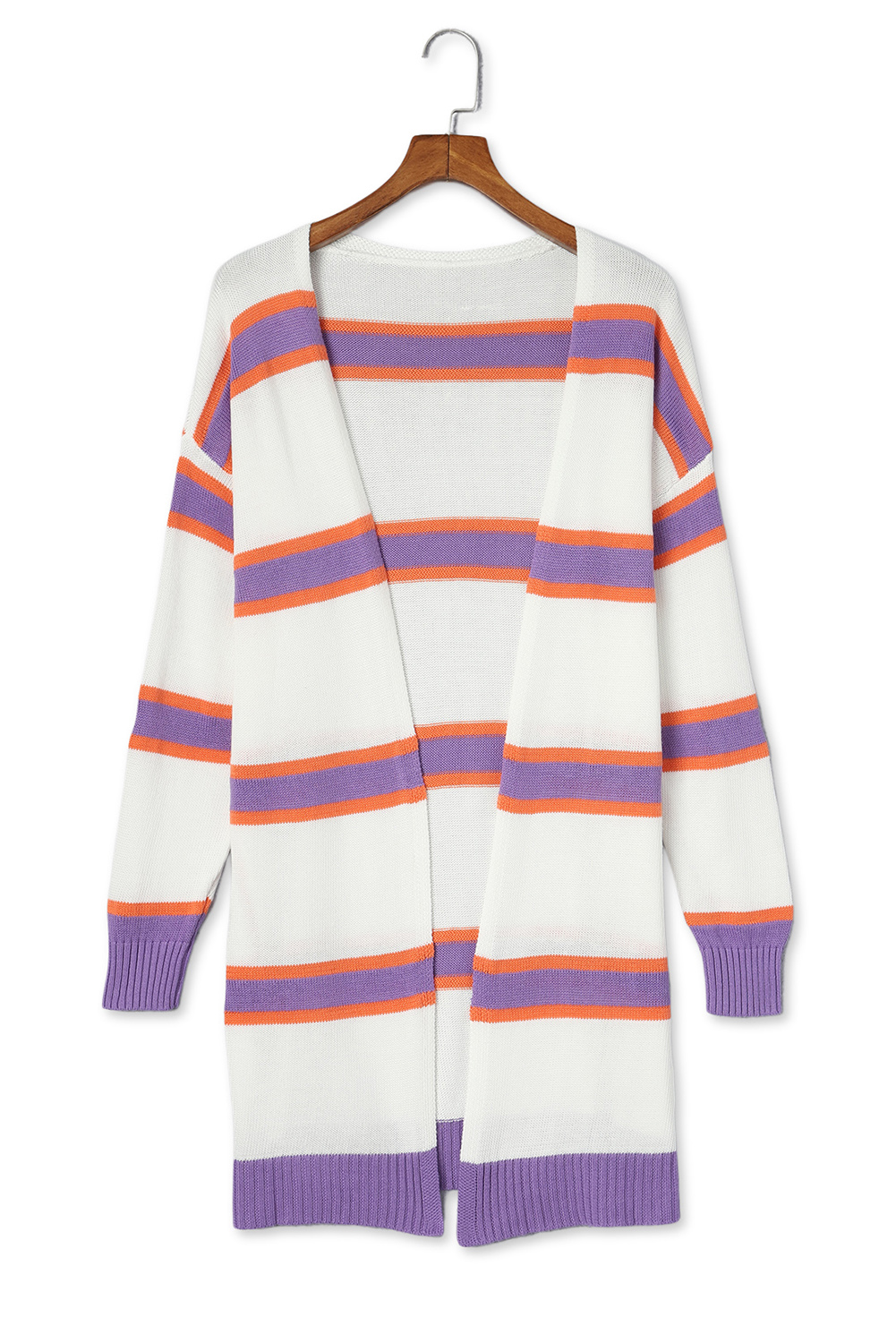 Beige Striped Long Sleeve Ribbed Trim Button Cardigan - loveforevers