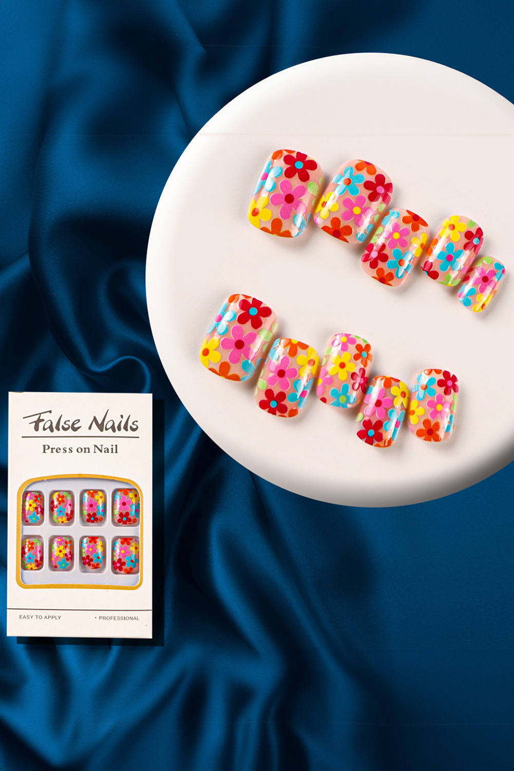 Pink Cute Flowers Print Press On False Nails - loveforevers