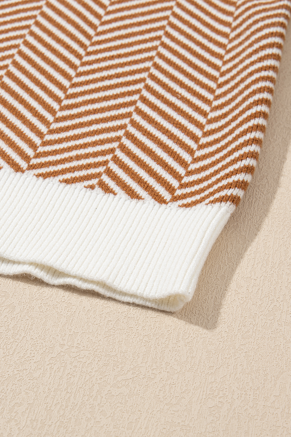 Coffee Contrast Edge Crew Neck Drop Shoulder Sweater - loveforevers