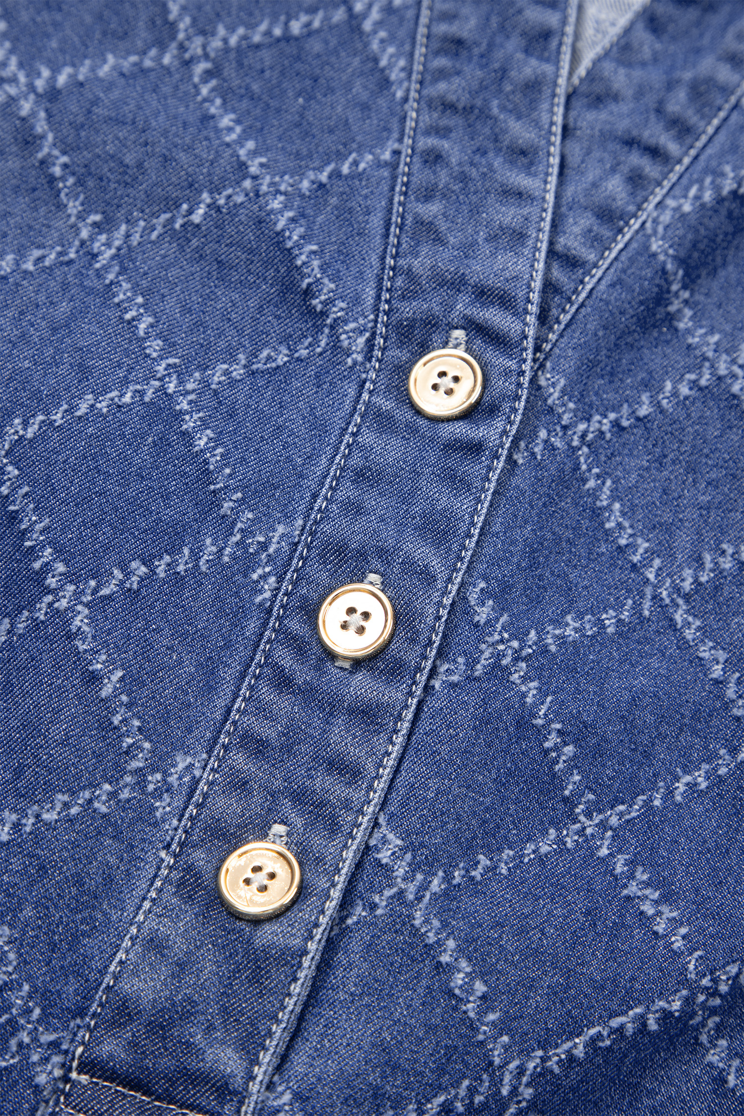 Sail Blue Rhombus Textured Collar Buttoned V Neck Denim Sleeveless Mini Dress - loveforevers