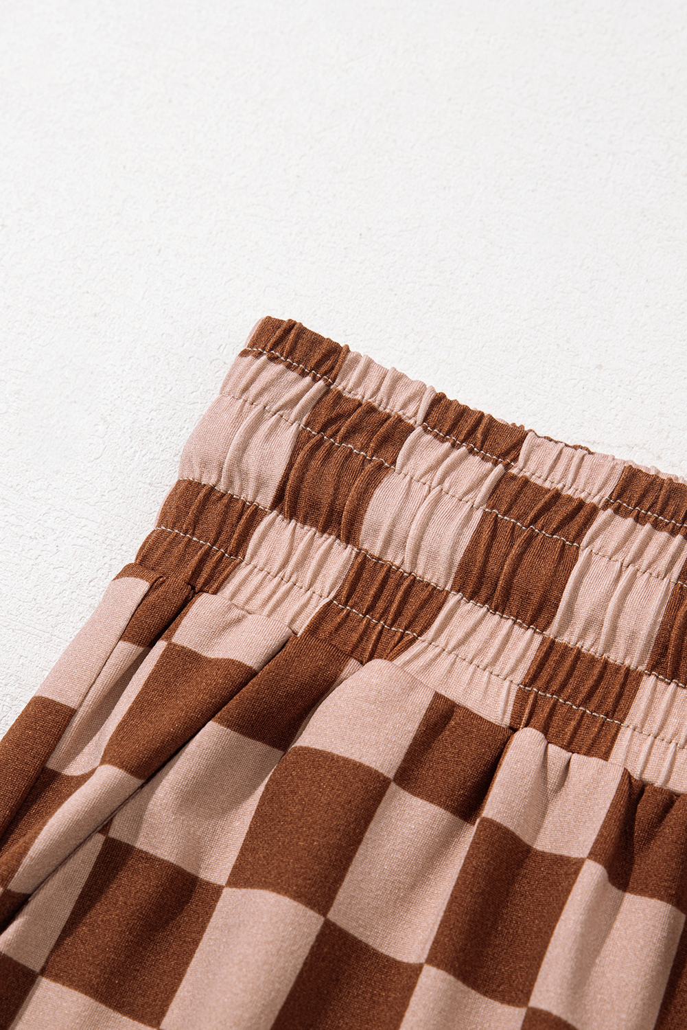Khaki Checkered Elastic High Waist Loose Casual Pants - loveforevers