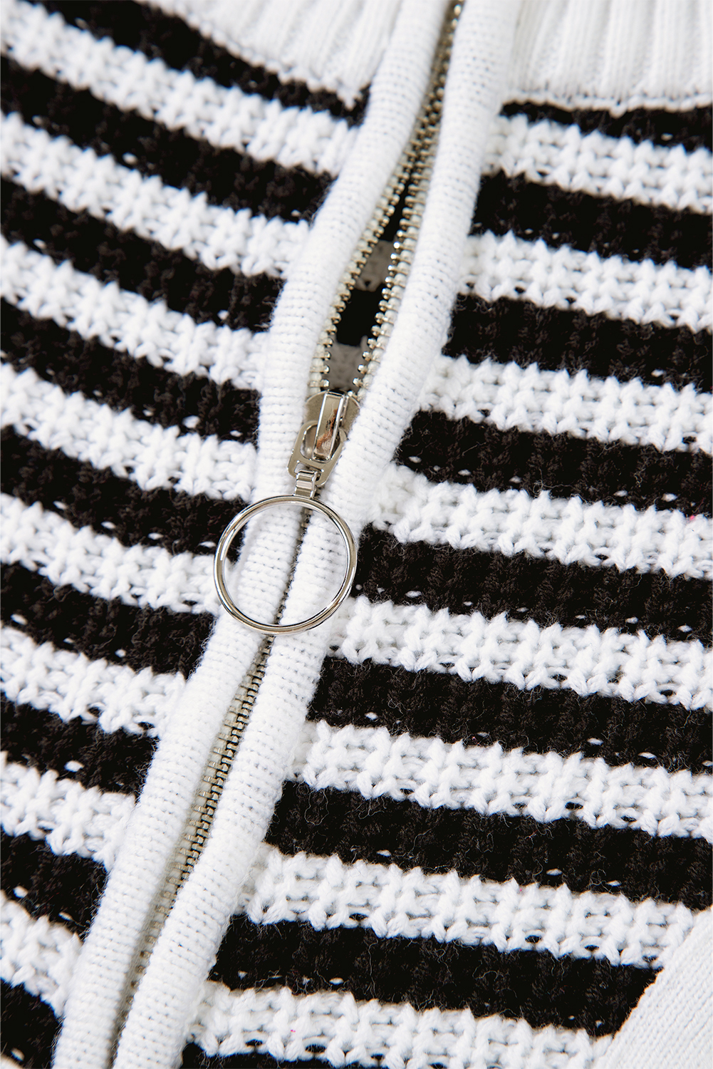 Black Stripe Zip up Collar Drop Shoulder Sweater - loveforevers