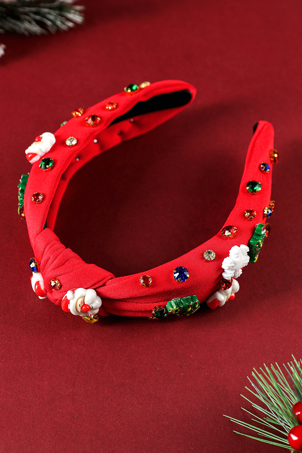 Fiery Red Cartoon Christmas Pattern Rhinestone Knotted Headband - loveforevers