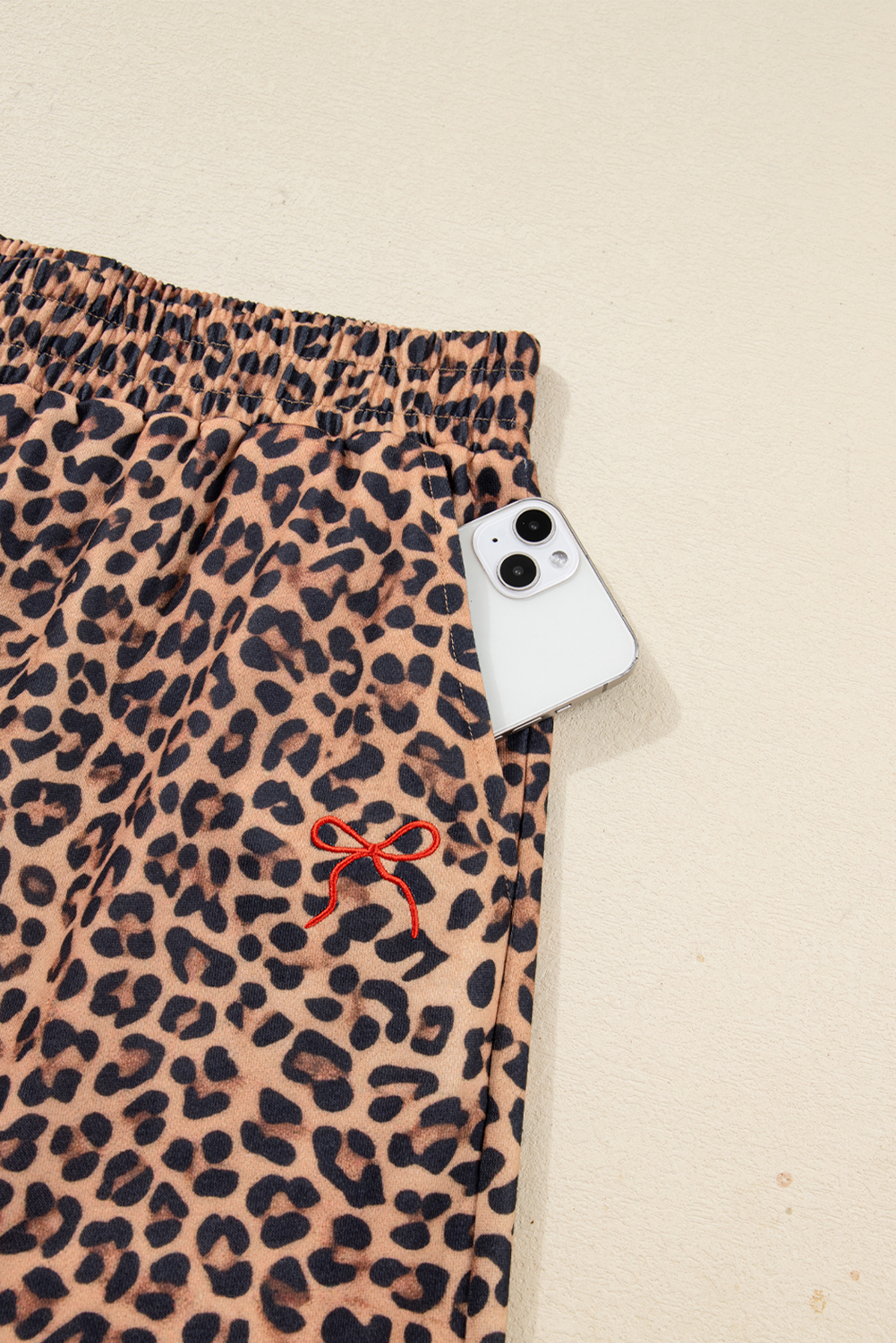 Khaki Leopard Pullover and Pants 2pcs Outfit with Bow Embroidery - loveforevers