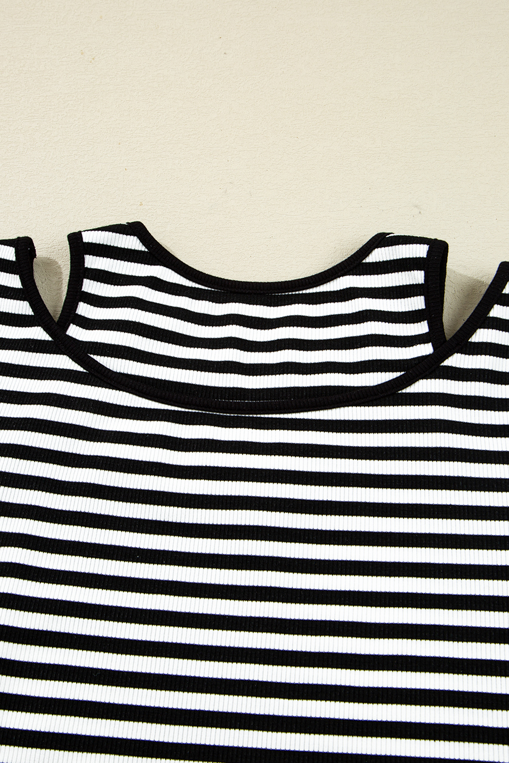 Black Stripe Double-layer Cold Shoulder Long Sleeve Top - loveforevers