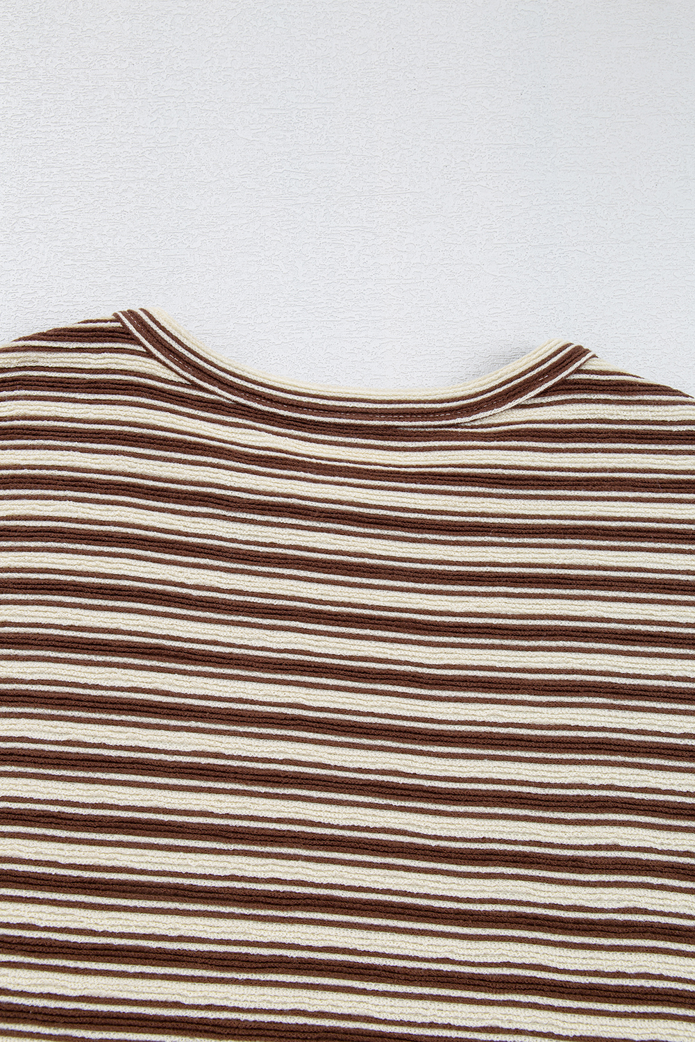 Green Stripe Textured Side Slits Crew Neck T Shirt - loveforevers