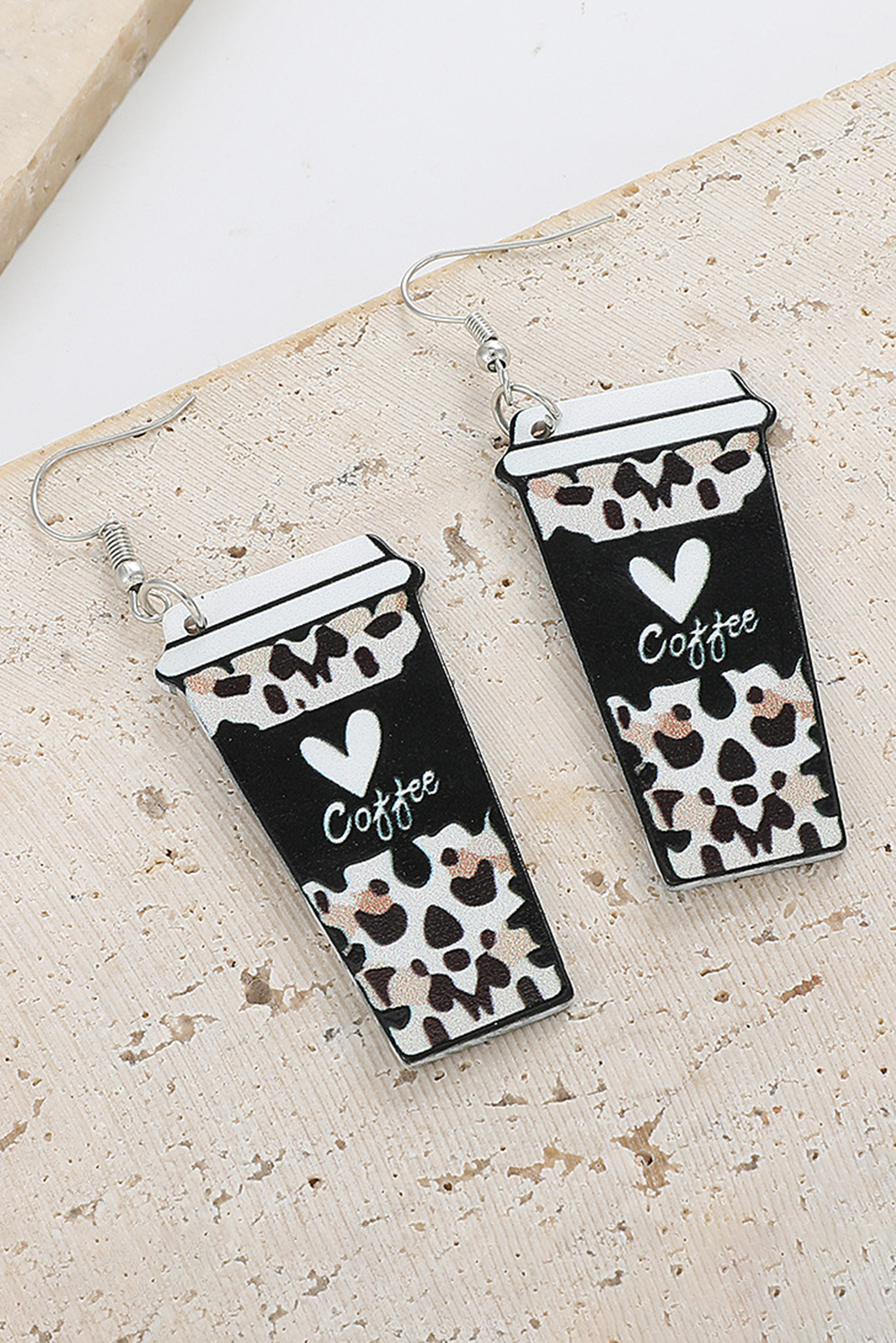 Black Leopard Coffee Print Beverage Cup Shape Earrings - loveforevers