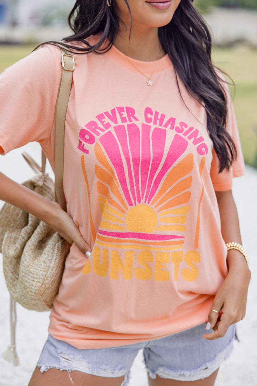 Pink FOREVER CHASING SUNSET Graphic T Shirt - loveforevers