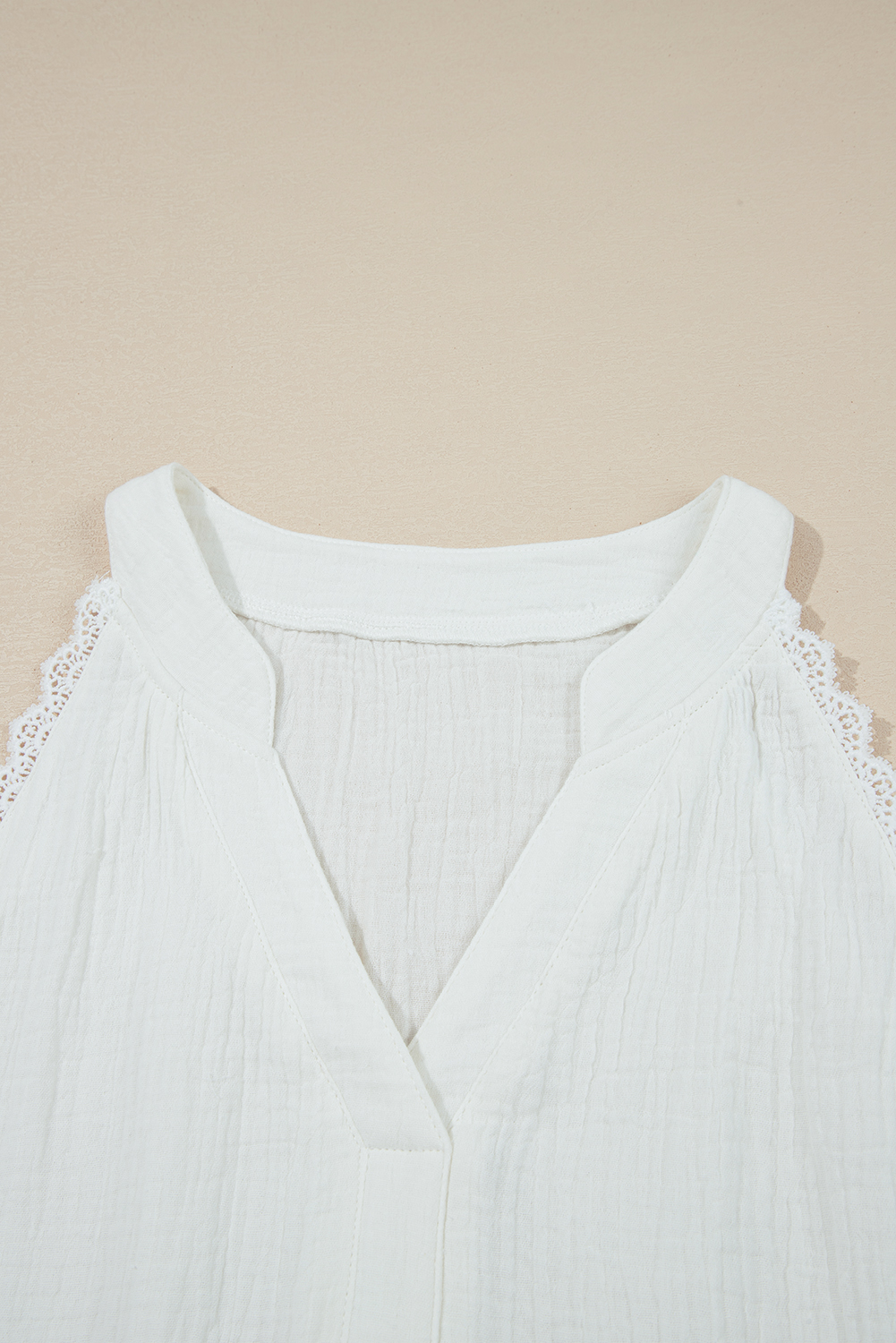 White Textured Lace Trim Pure Cotton Sleeveless Top - loveforevers