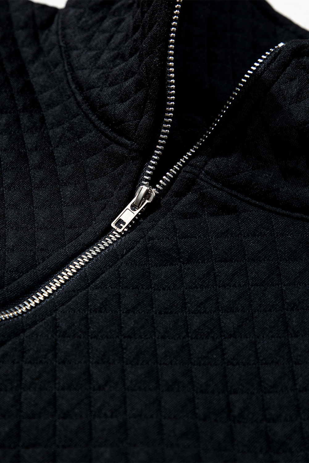 Black Solid Half Zipper Quilted Pullover Sweatshirt - loveforevers
