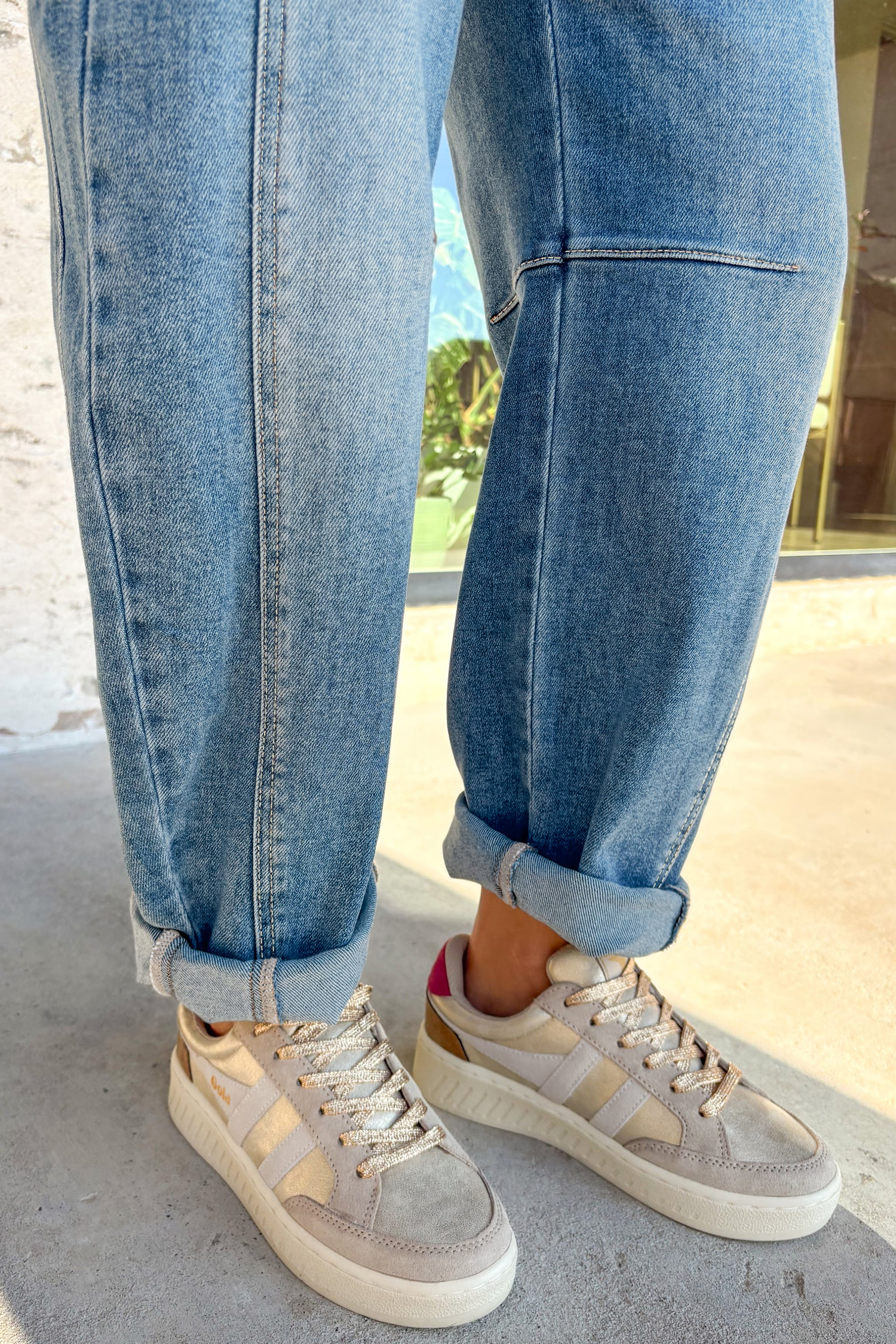 Sky Blue Medium Wash Cuffed Barrel Jeans - loveforevers