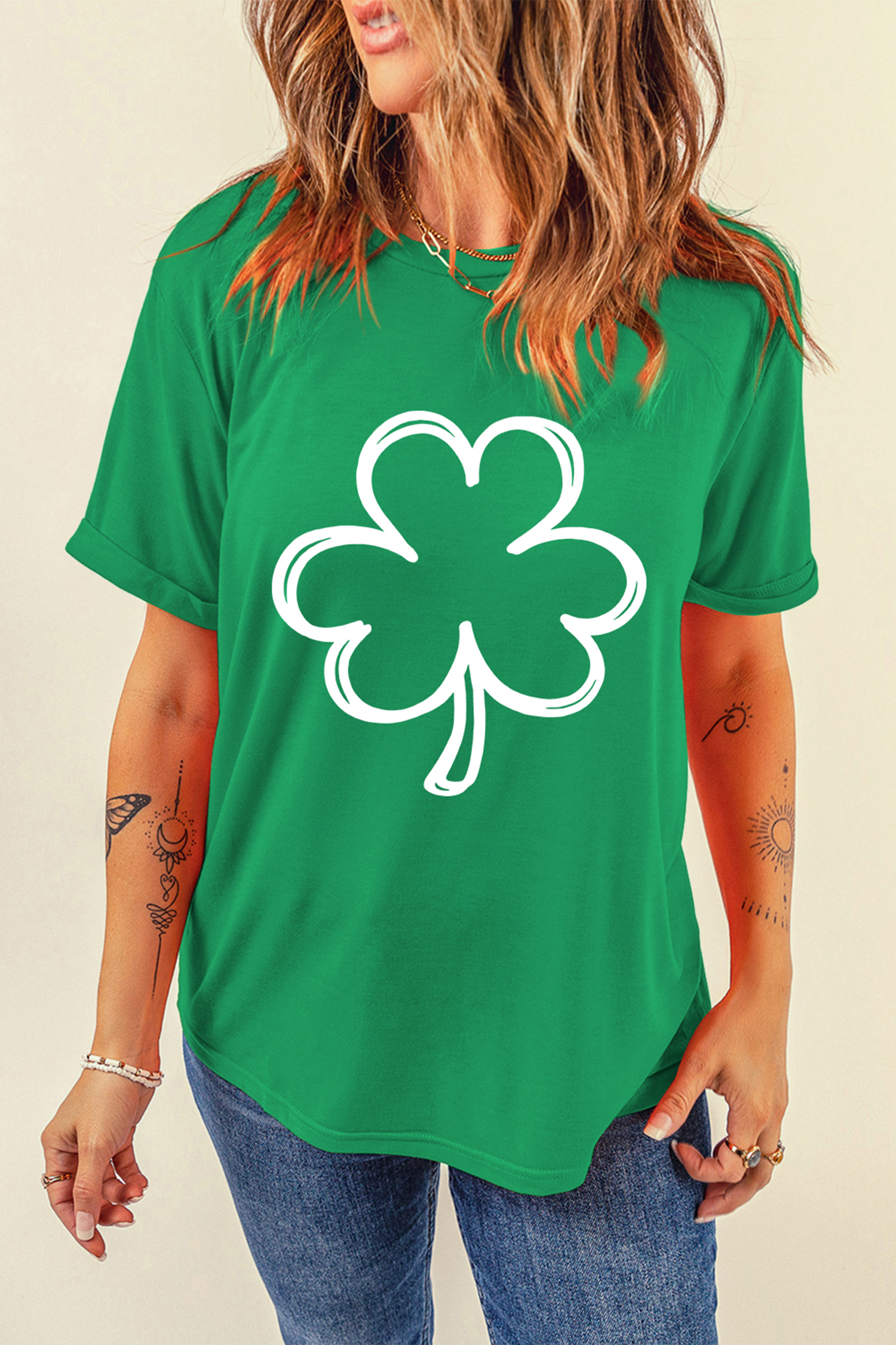 Bright Green St Patricks Day Lucky Shamrock Printed Casual Tee - loveforevers