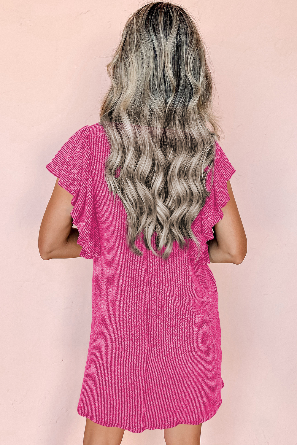 Bright Pink Striped Ribbed Knit T-shirt Shift Dress - loveforevers