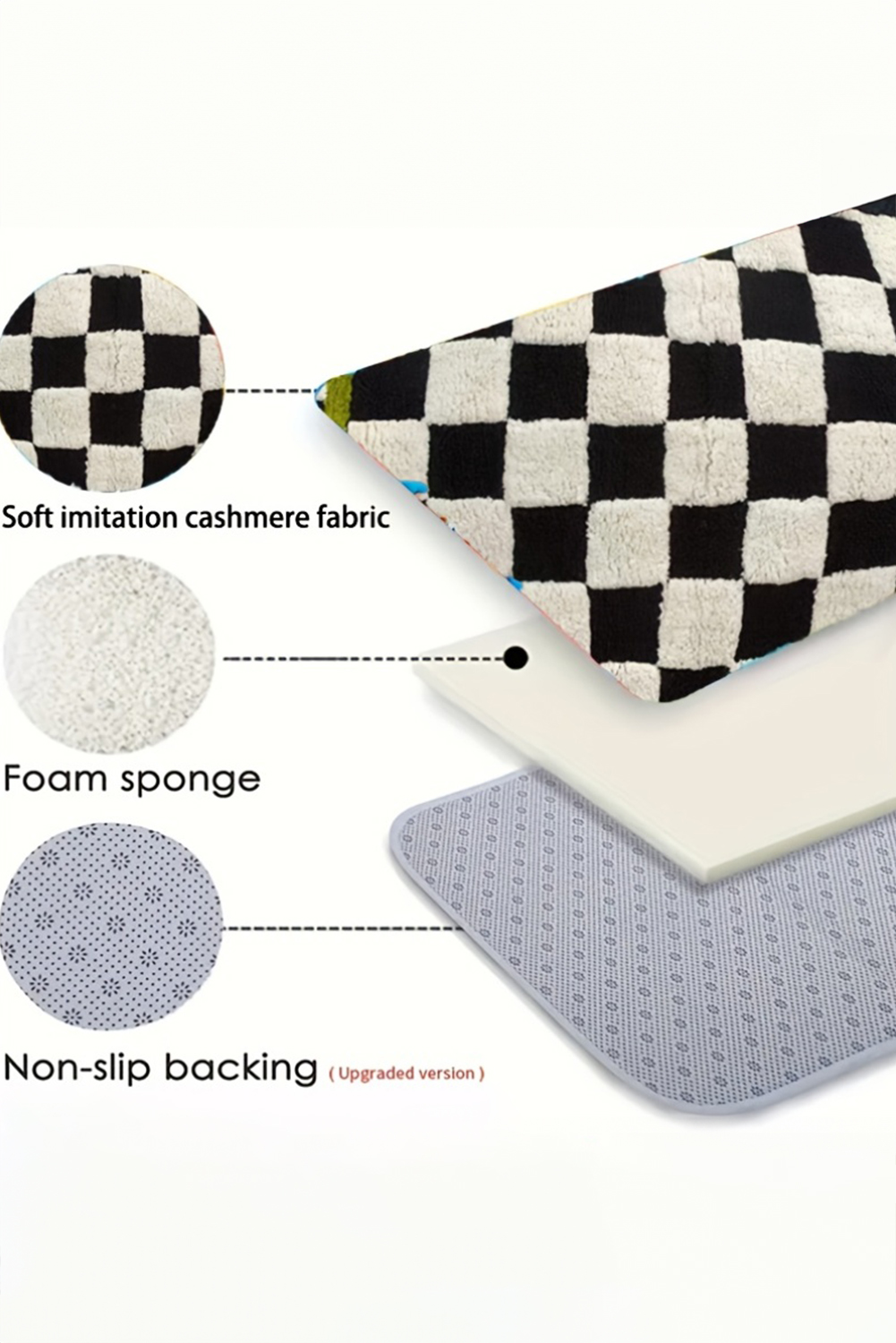 Spinach Green Square Trim Plush Checkered Striped Bath Rug - loveforevers