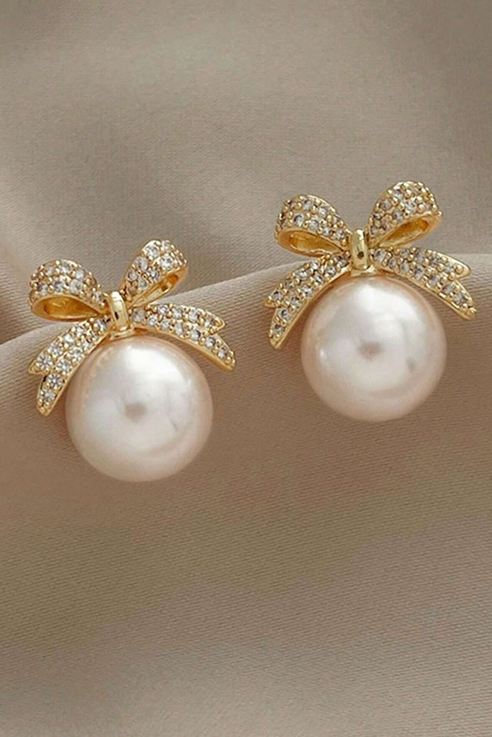 Gold Rhinestone Bowknot Pearl Earrings - loveforevers