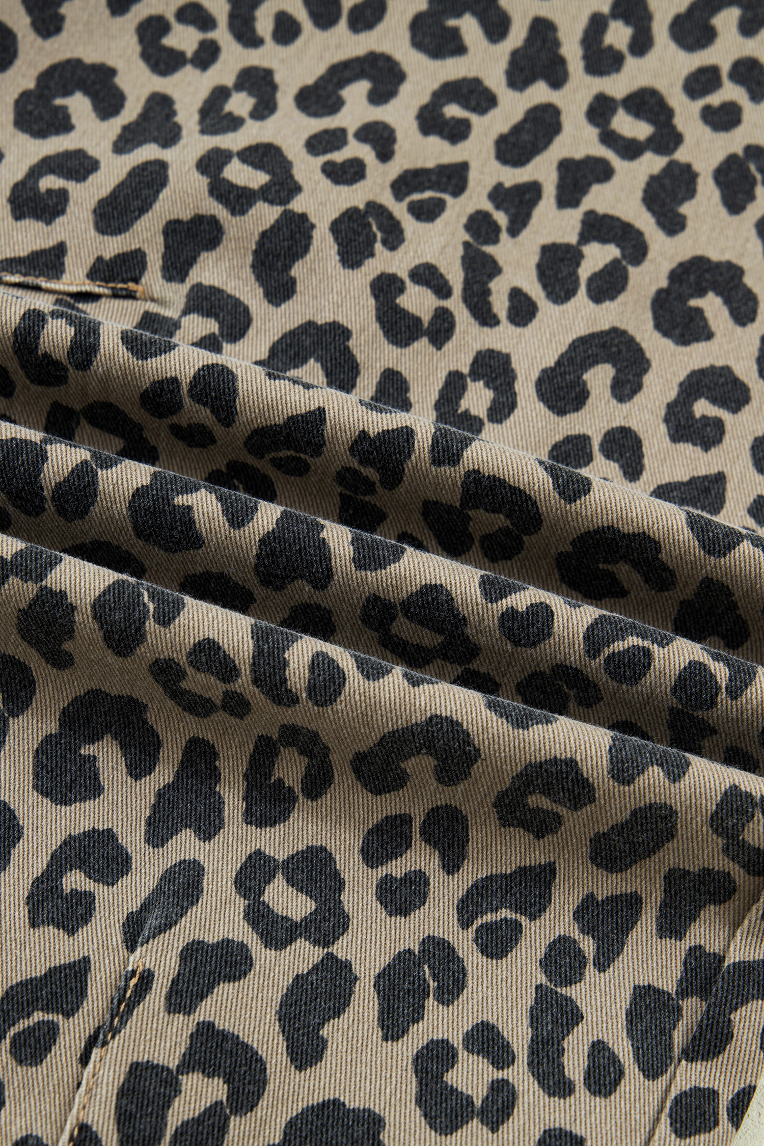 Khaki Leopard Print Drawstring Elastic Waist Loose Denim Pants with Pockets - loveforevers