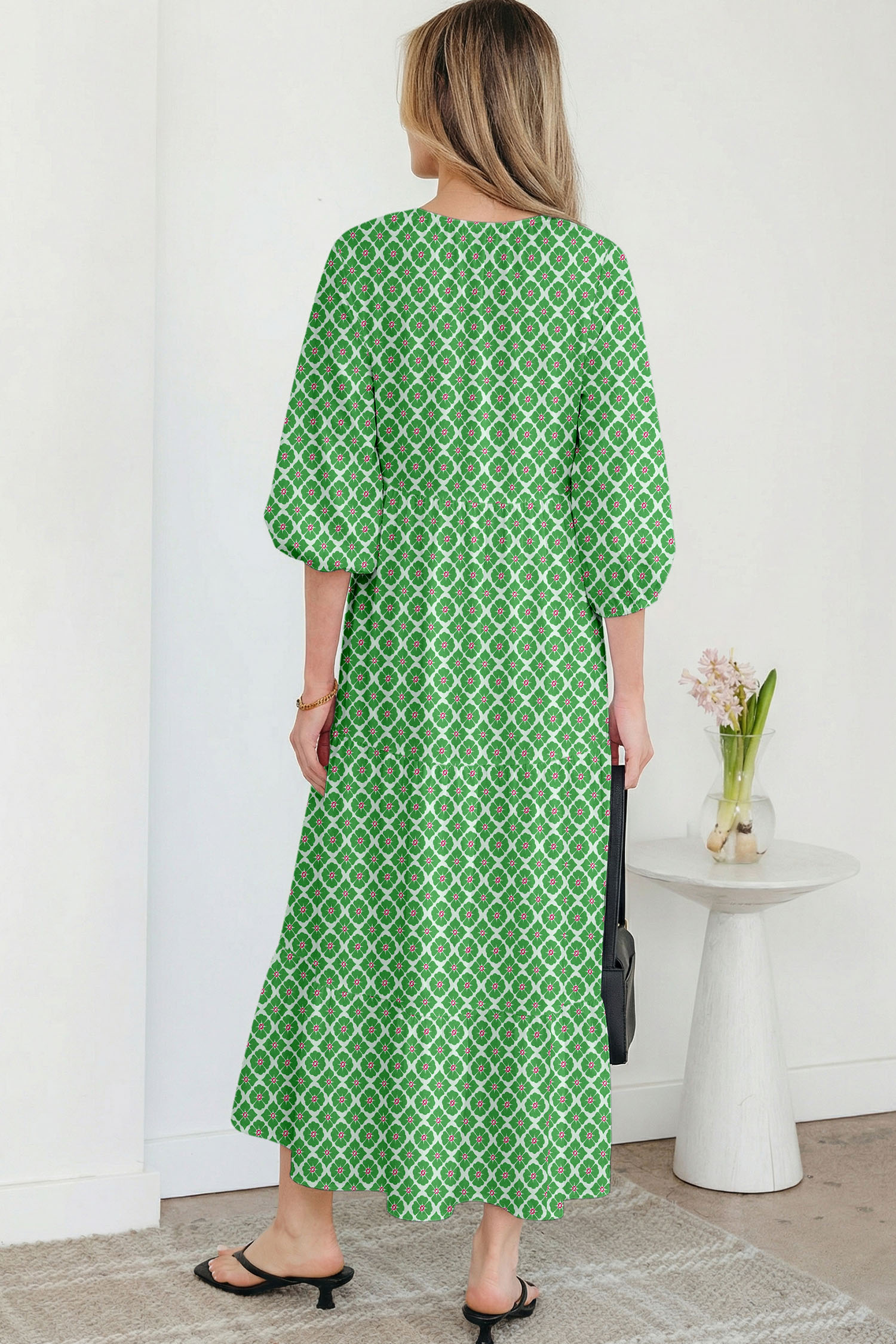 Sky Blue Boho Printed Half Sleeve Maxi Dress - loveforevers