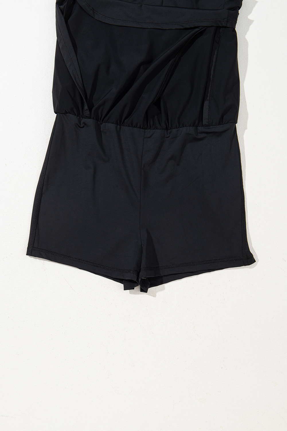 Black Plain Sleeveless Loop Drawstring Cinched Waist Romper - loveforevers