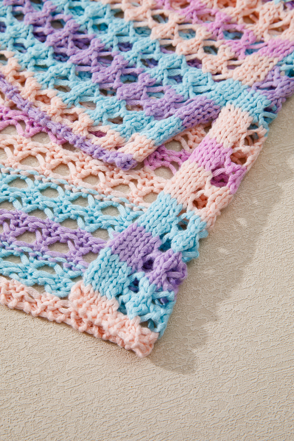 Purple Multi Stripe Open Knit Sweater Beach Cover Up - loveforevers
