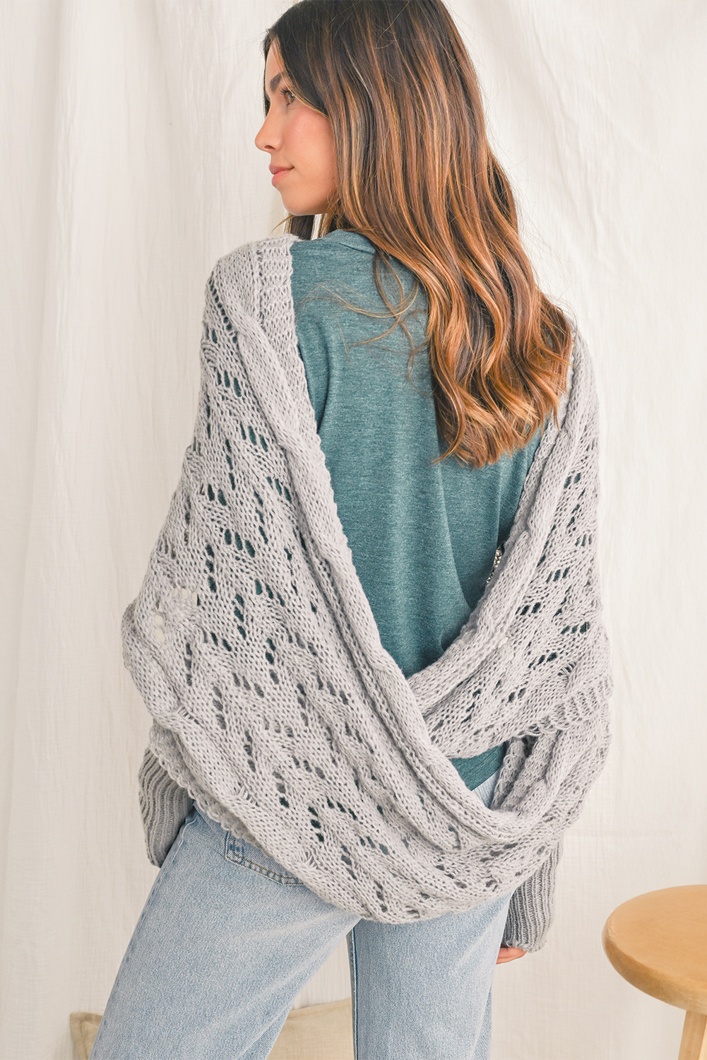 Gray Cross Detail Hollowed Knit Scarf with Sleeves - loveforevers