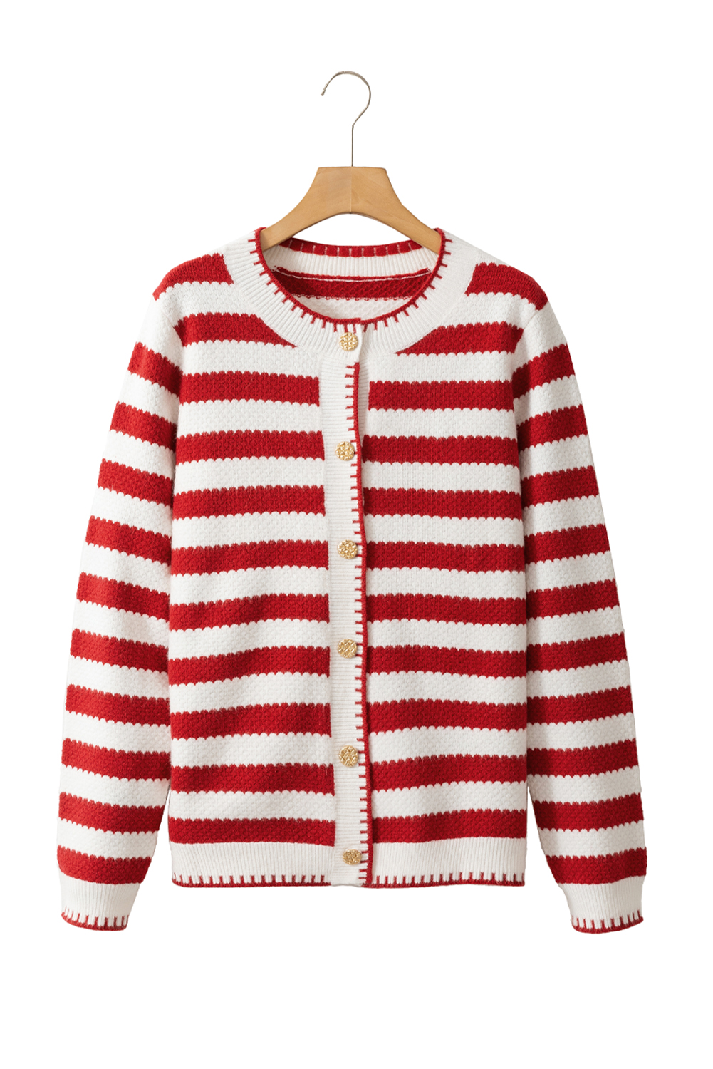 Red Stripe Chic Golden Button Cardigan Sweater - loveforevers