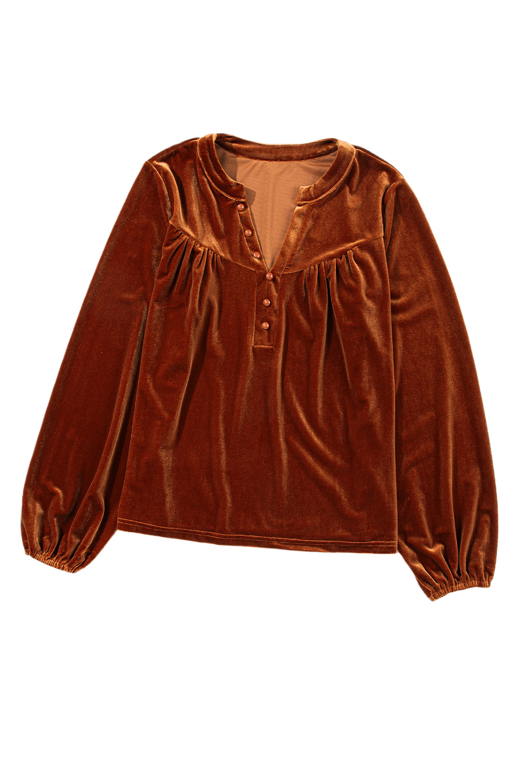Gold Flame Lantern Sleeve Beaded Split V Neck Velvet Top - loveforevers