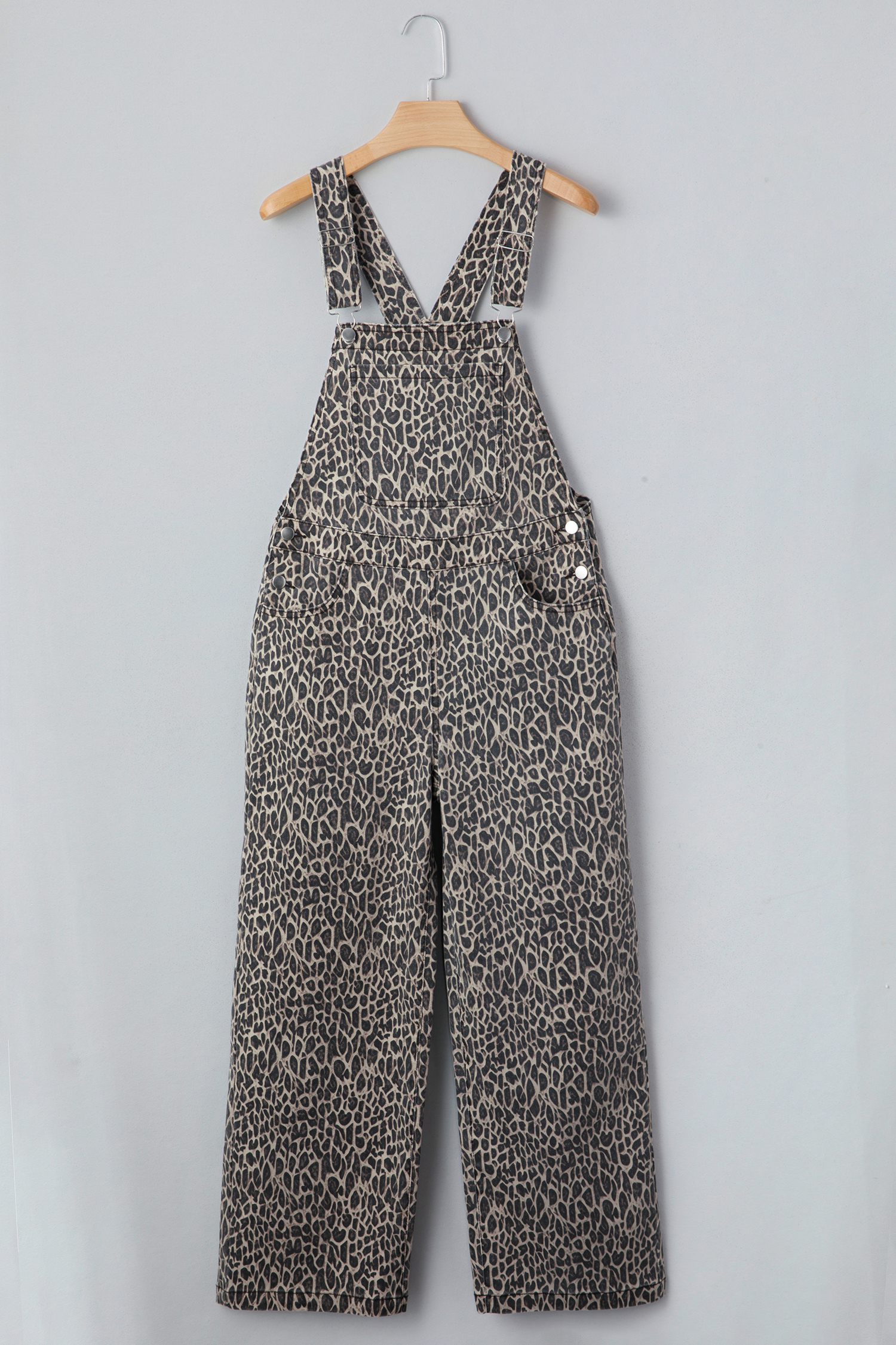 Brown  Leopard Print Straight Leg Loose Denim Overall Jumpsuit - loveforevers