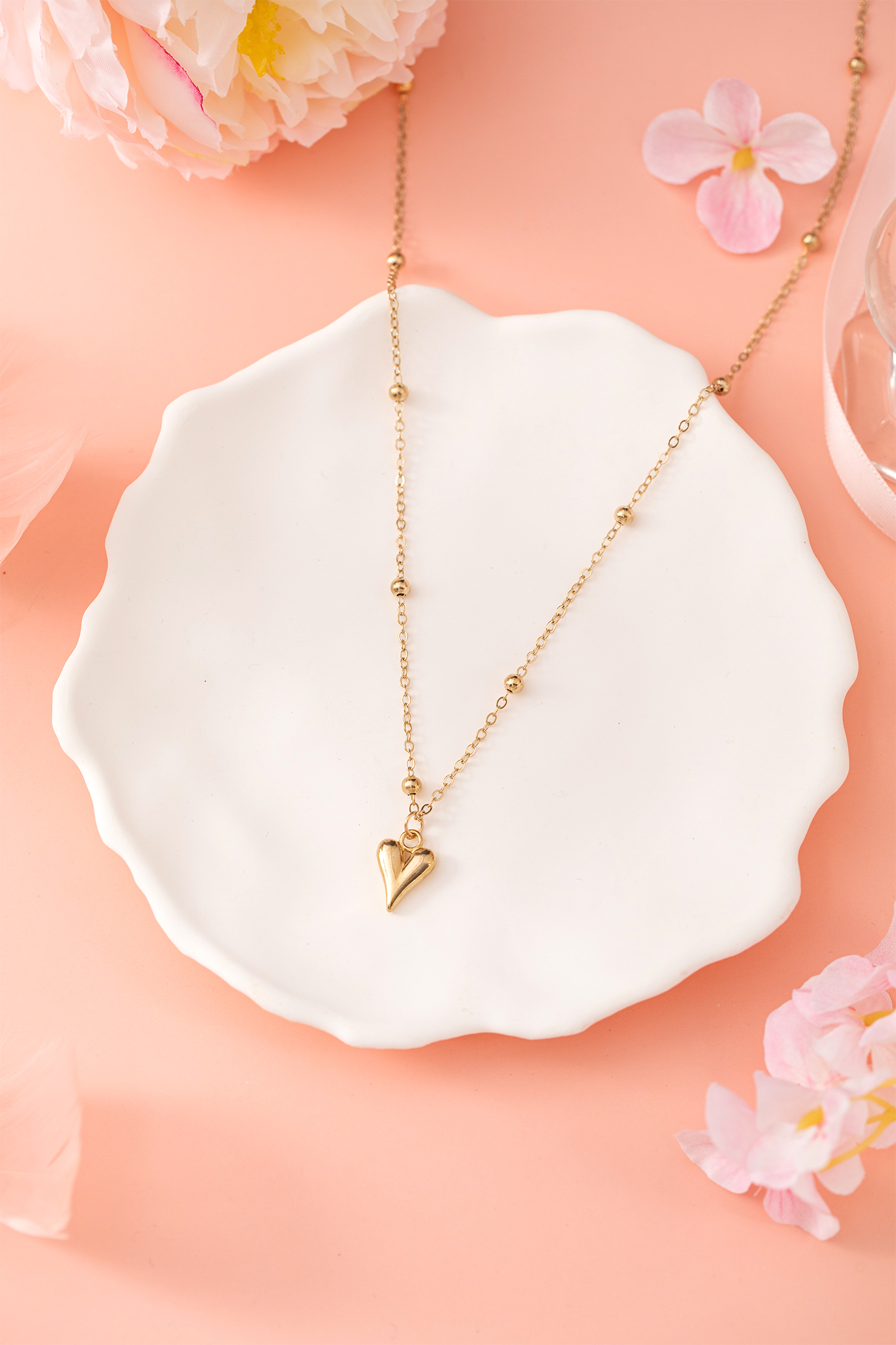 Gold Plated Alloy Puffed Heart Necklace - loveforevers