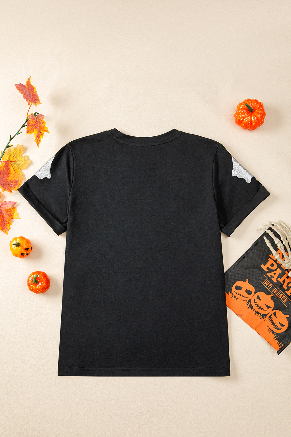 Wisteria Glitter Trim Chenille Ghost Patched Halloween Graphic Tee - loveforevers