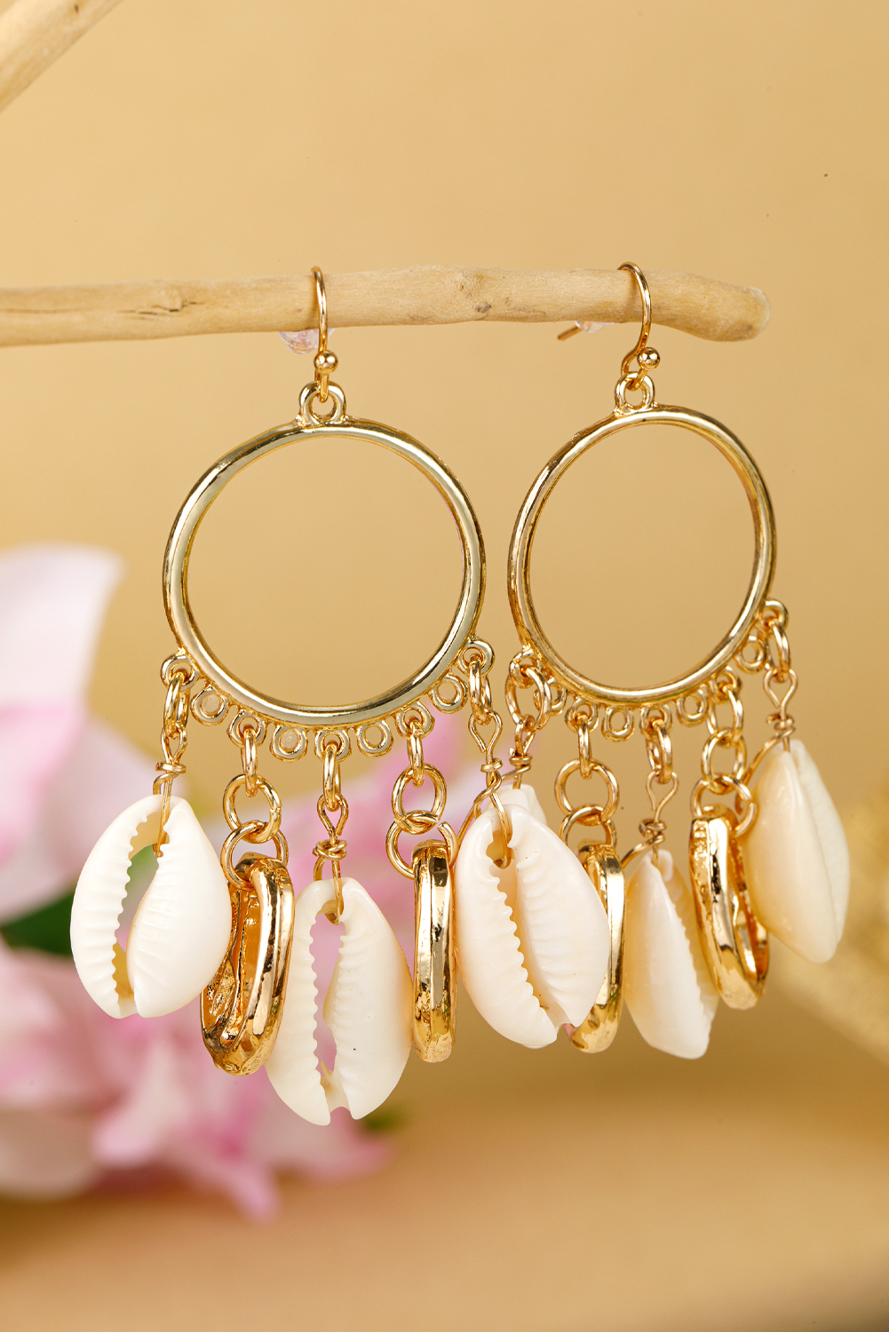 Gold Seashell Charm Hoop Dangle Earrings - loveforevers