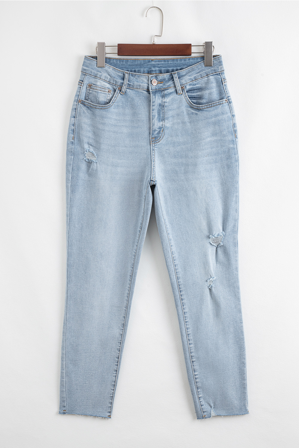 Beau Blue Mid Rise Ankle-Length Distressed Skinny Jeans - loveforevers
