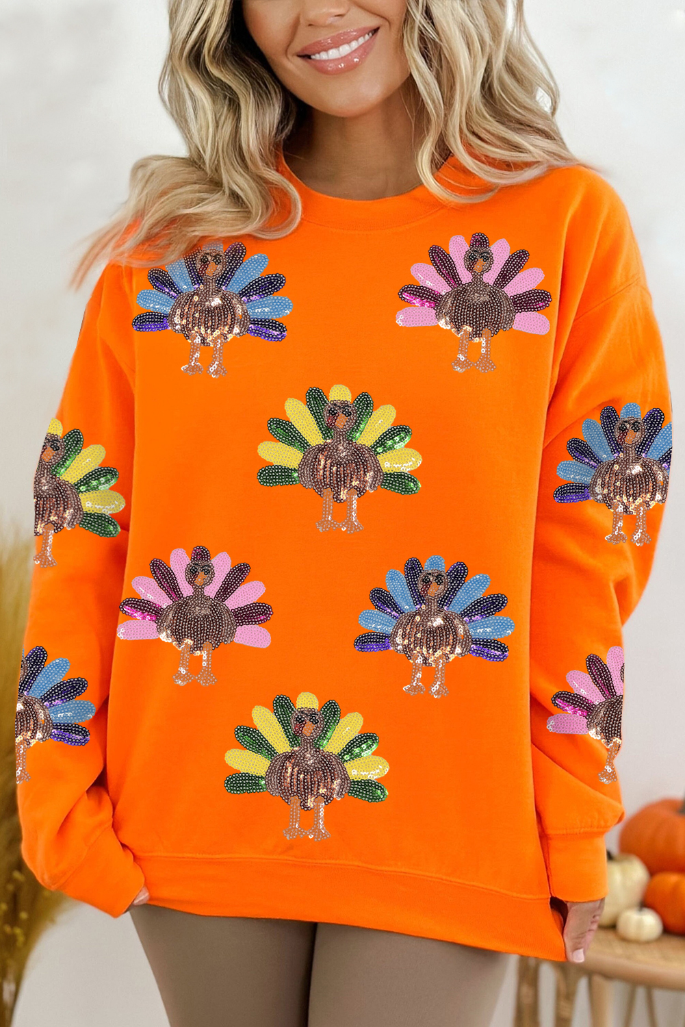 Orange Colorful Turkey Thanksgiving Graphic Sweatshirt - loveforevers
