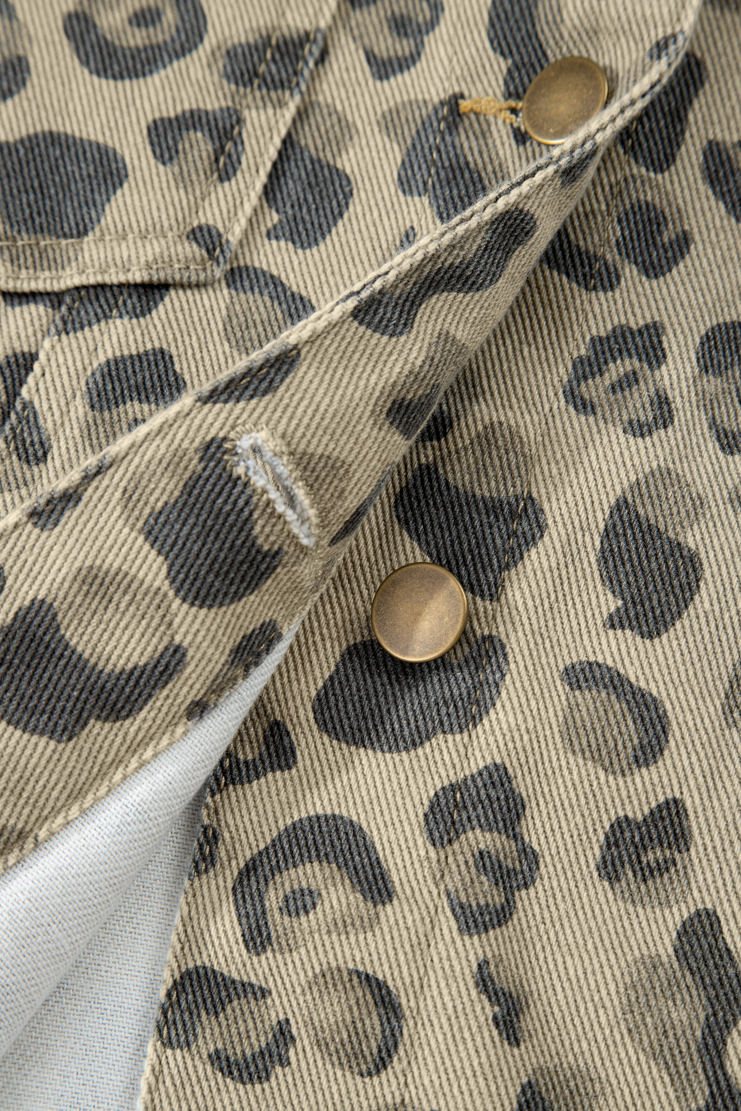 Khaki Retro Leopard Print Seam Detail Button Down Denim Jacket - loveforevers