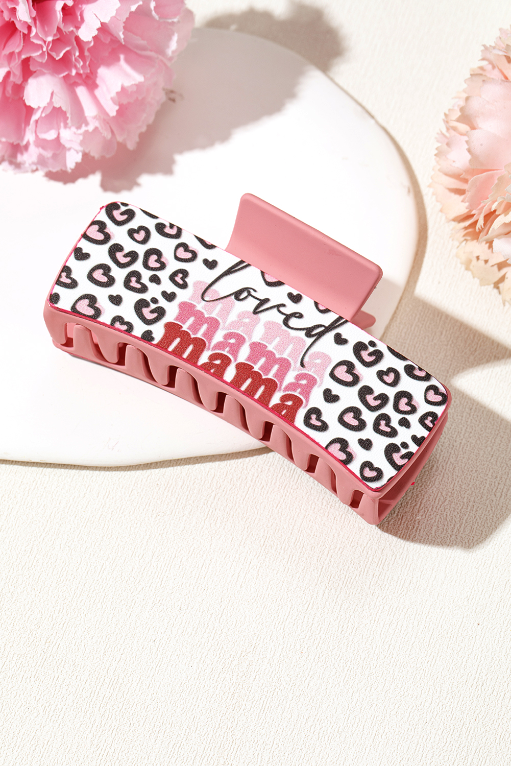 Sachet Pink Loved Mama Heart Print Large Hair Claw Clip - loveforevers