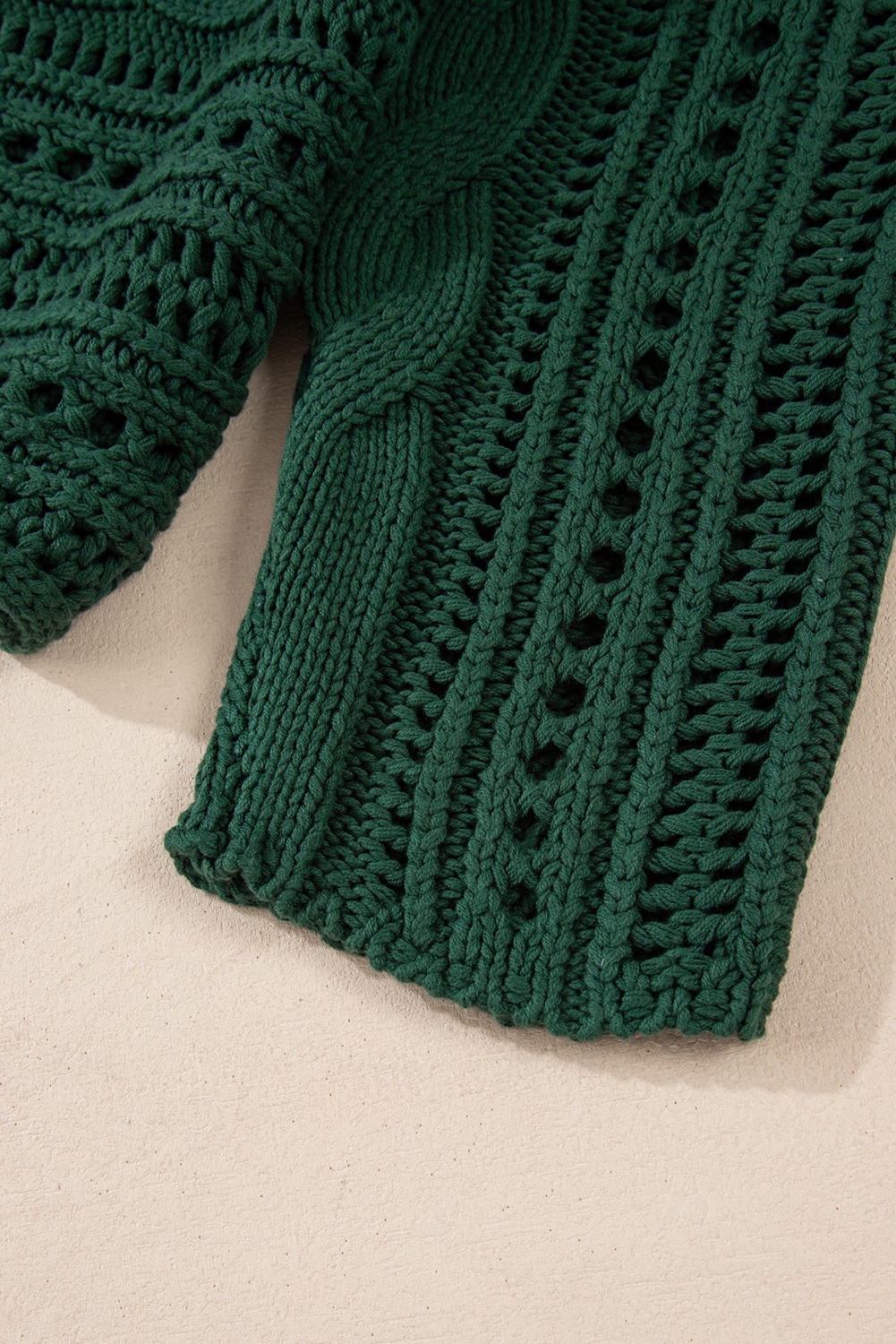 Blackish Green Hollow-out Cable Knit Cropped Sweater - loveforevers