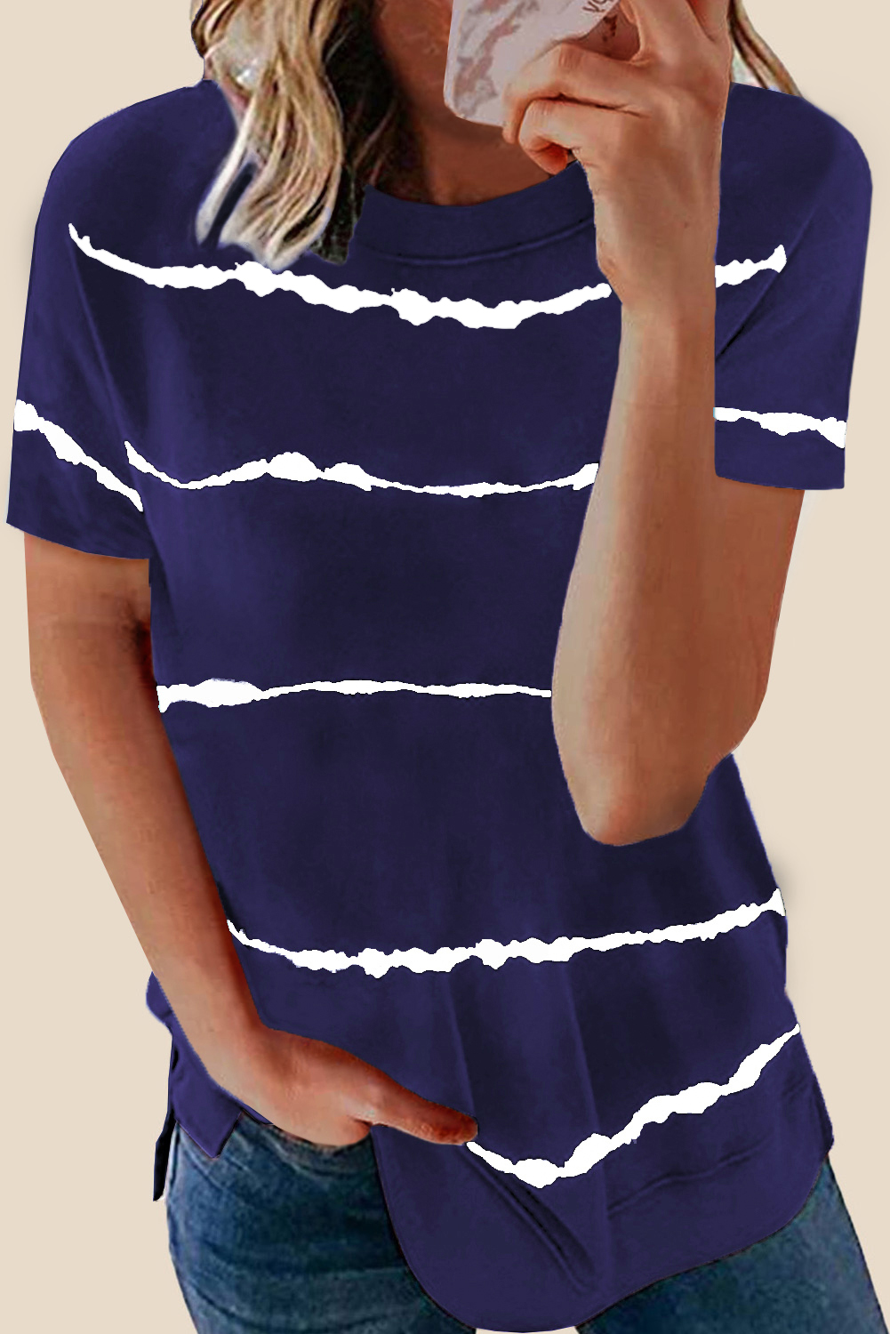 Blue Tie-dye Stripe Casual T-Shirt - loveforevers