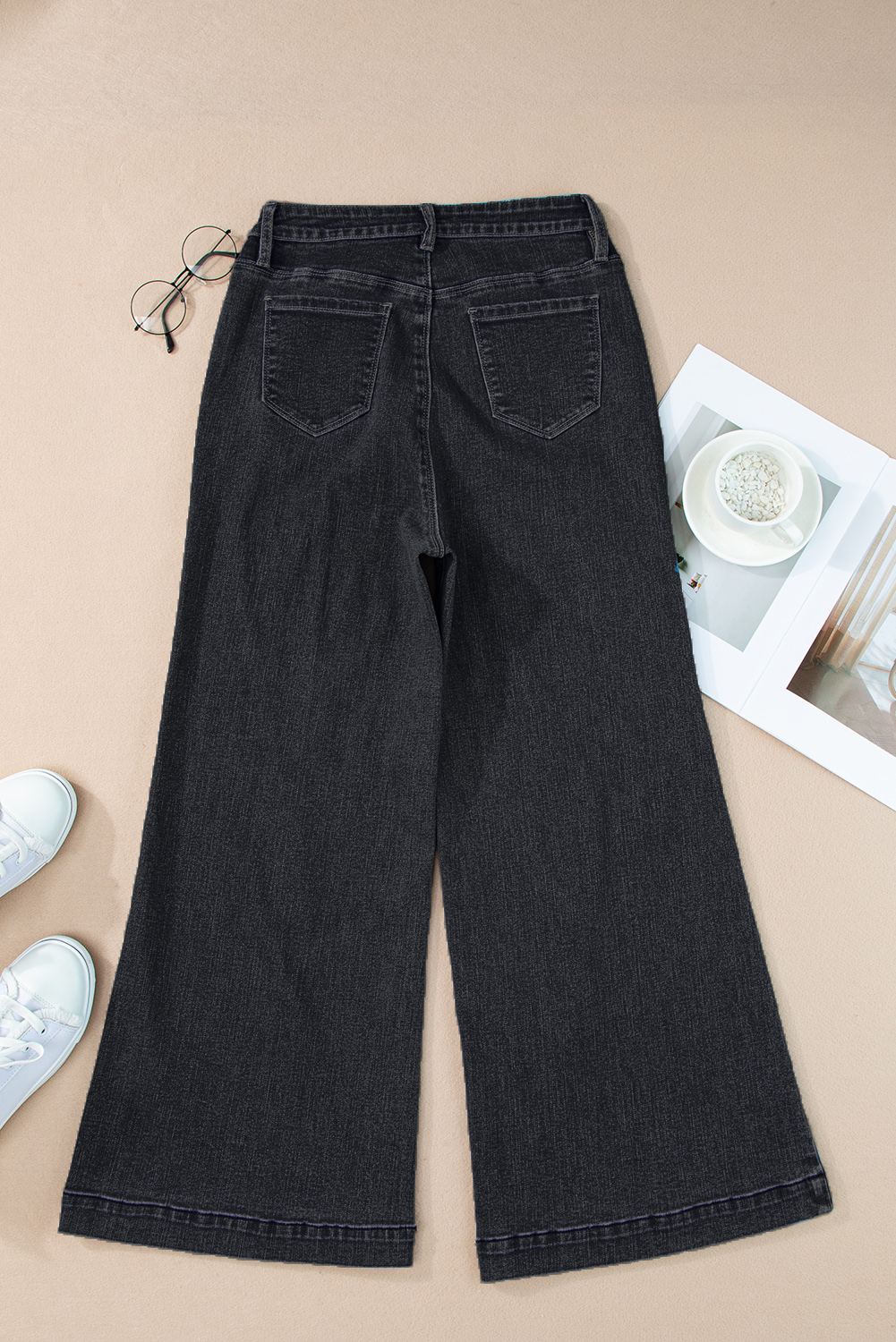 Black Plain Seam Detail Flared Bottom Ankle Length Jeans - loveforevers