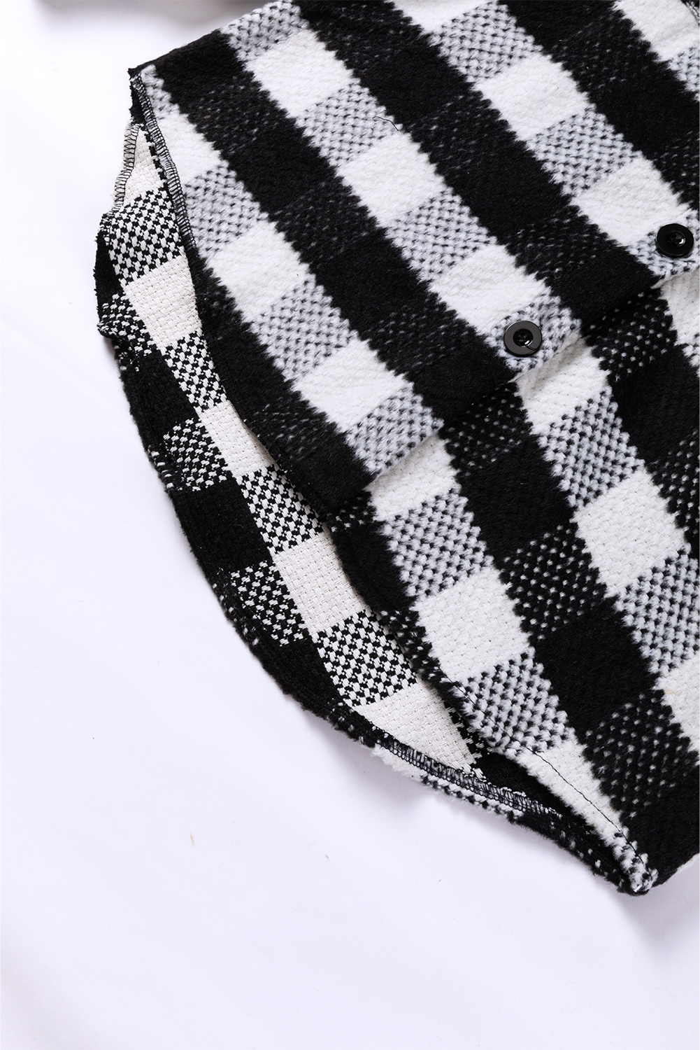 Black Plaid Textured Flap Pocket Shacket - loveforevers