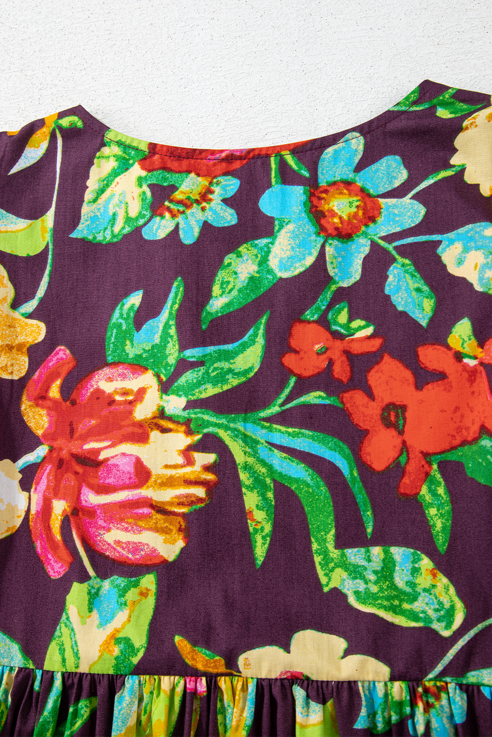 Greyish Purple Rose Flower Embroidered Trim Half Sleeve Blouse - loveforevers