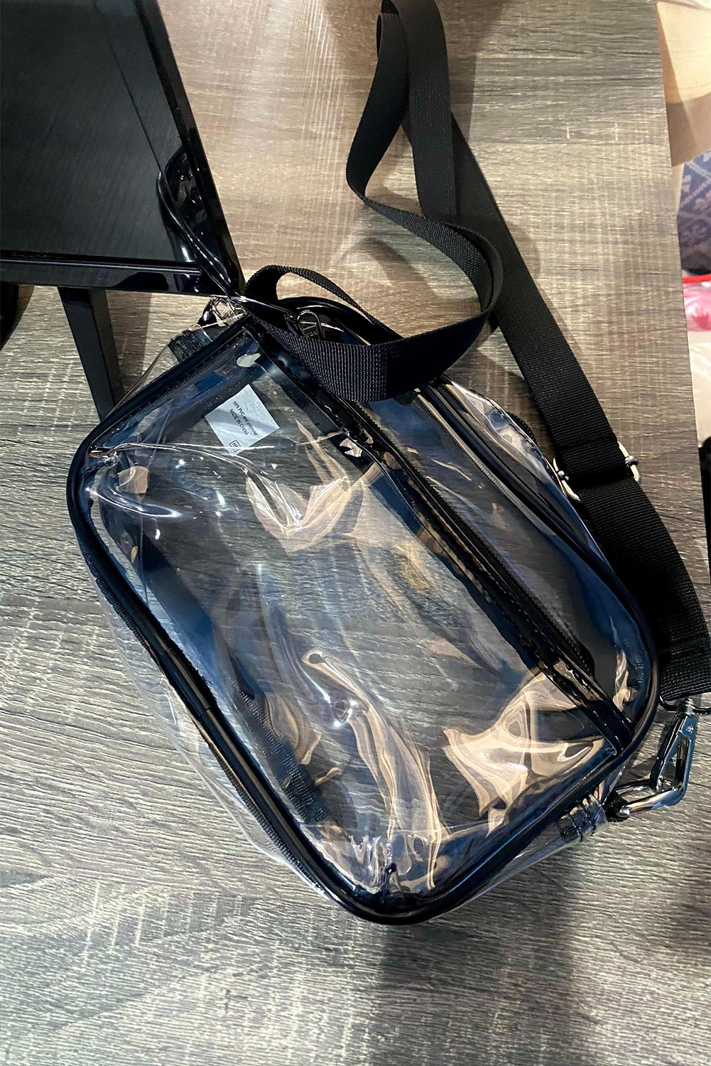 Gray Multi-Pocket Contrast Edge Detachable Strap Clear Shoulder Bag - loveforevers