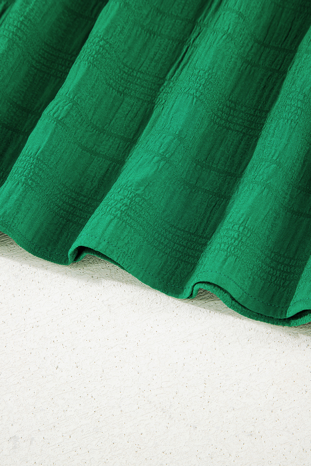 Dark Green Textured Ruffled Sleeve Round Neck Top - loveforevers