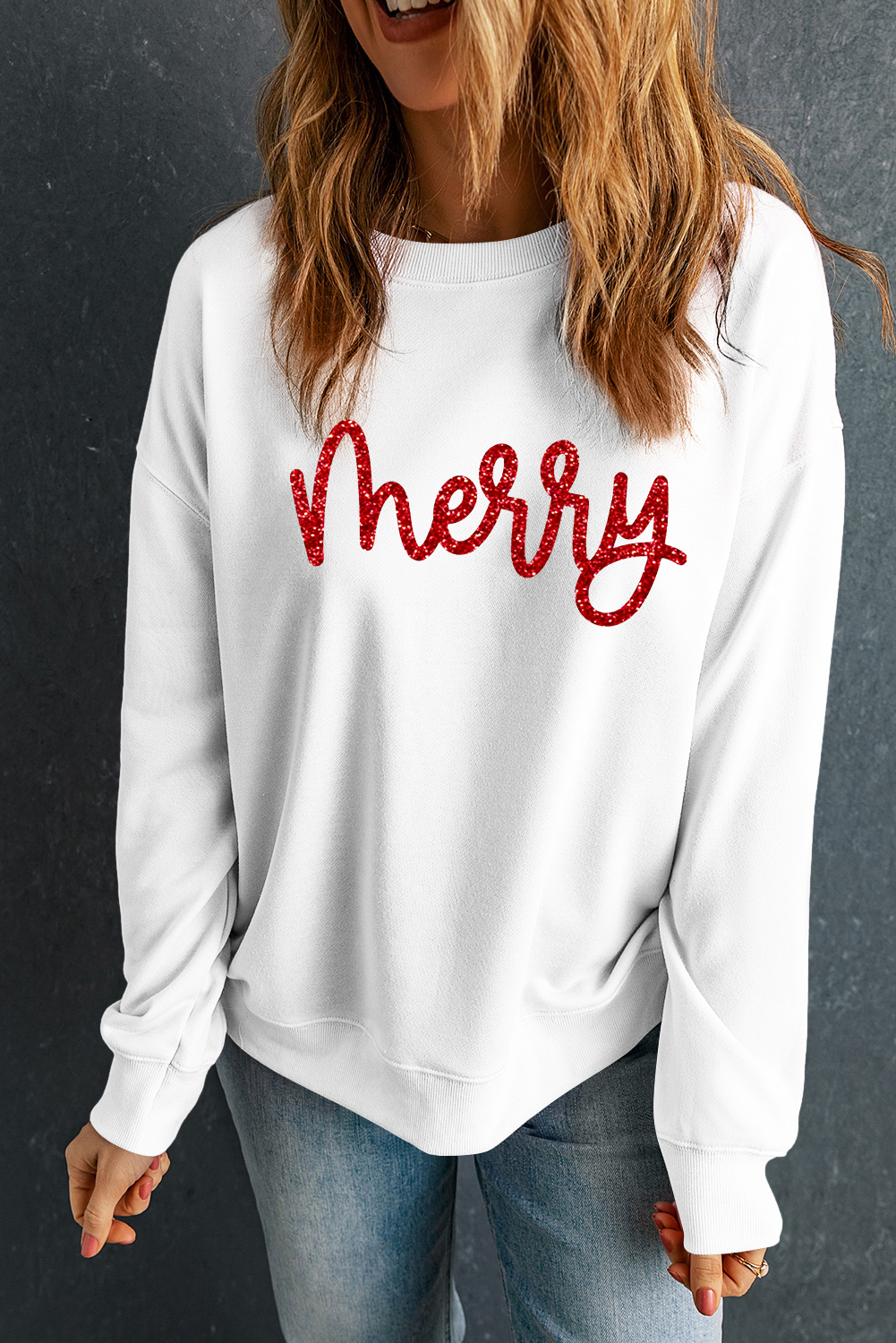 Beige Merry Graphic Christmas Crew Neck Sweatshirt - loveforevers