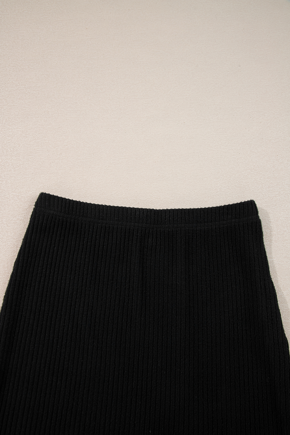 Black Ribbed Zip Stand Neck Drop Shoulder Pullover Bodycon Skirt 2pcs Set - loveforevers