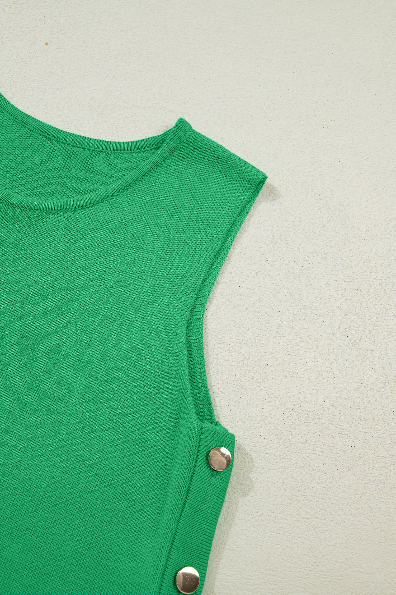 Bright Green Side Button Round Neck Knit Sleeveless Sweater - loveforevers