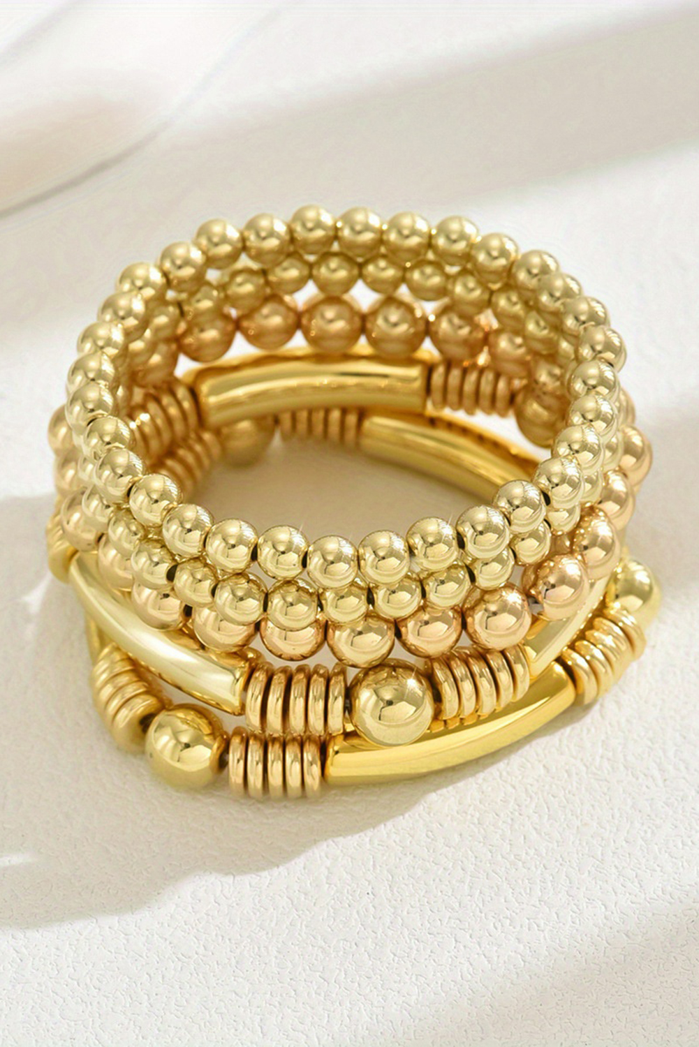 Gold Layered Plated Alloy Beaded Elastic Bracelet Set - loveforevers