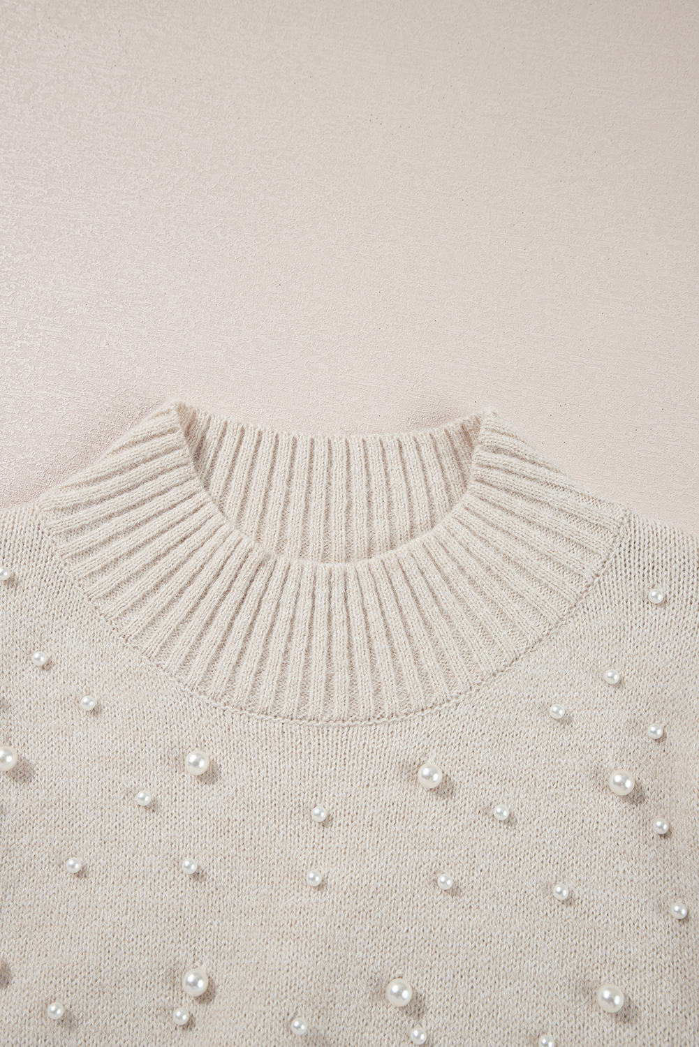Parchment Pearl Beaded High Neck Bodycon Sweater Dress - loveforevers