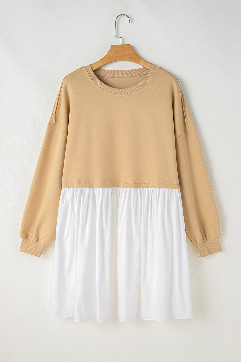 Pale Khaki Sweatshirt Poplin Mini Dress - loveforevers