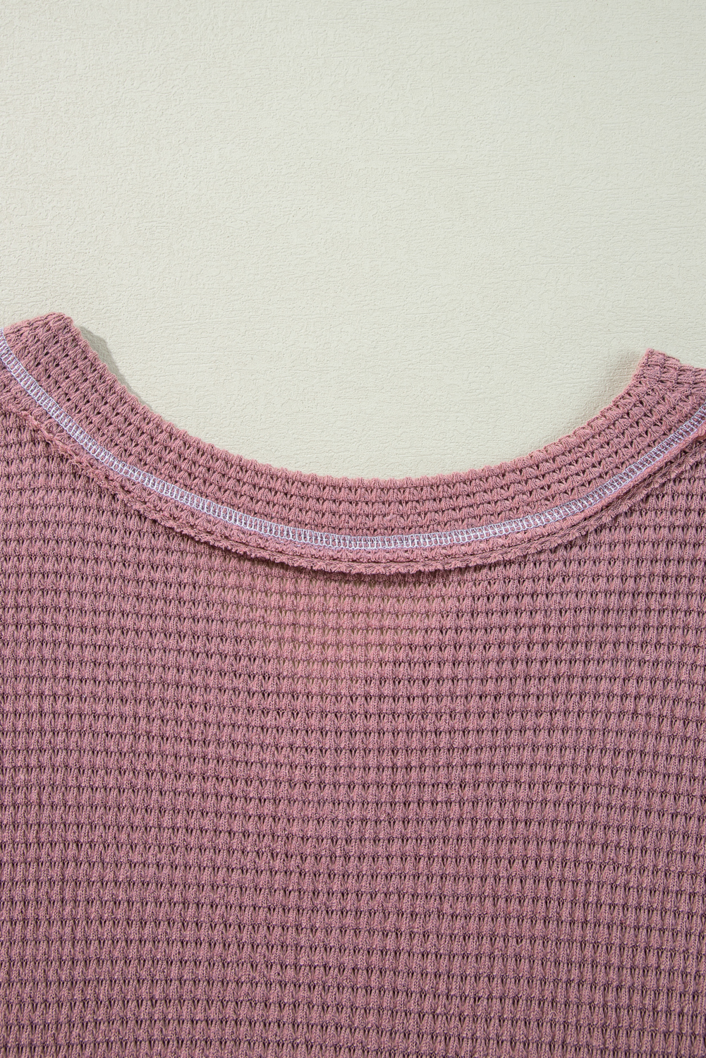 Pink Waffle Knit V Neck Long Sleeve Babydoll Top - loveforevers