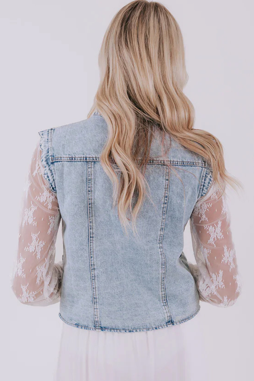 Beau Blue Scalloped Trim Patch Pocket Button Front Denim Vest - loveforevers