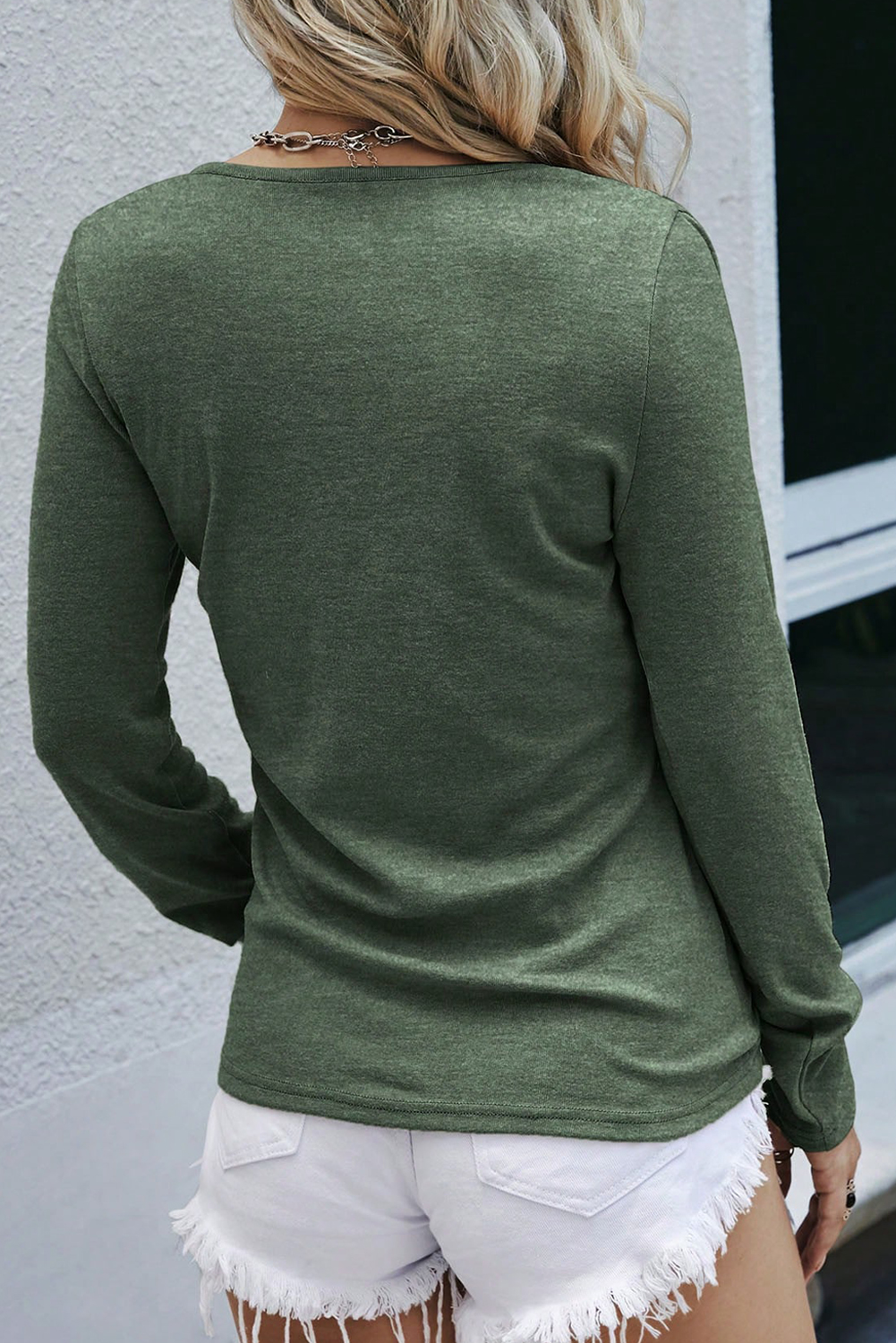 Mist Green Long Sleeve Snap Button Henley Top - loveforevers